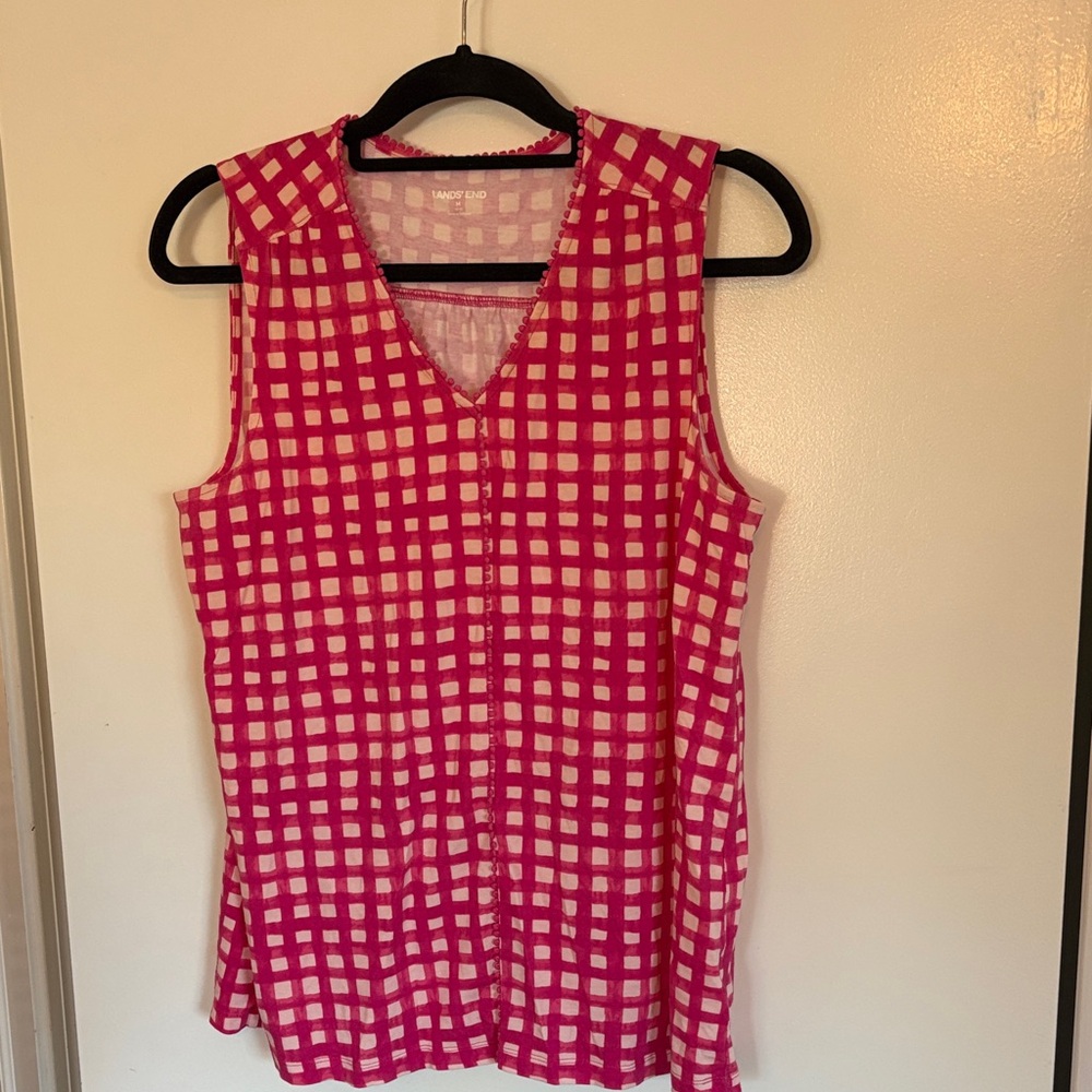 Lands' End Pink and White Patterned Top